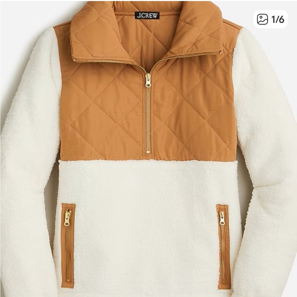 J. Crew Cream and Brown Fleece Pullover